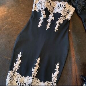 Chic Strapless Black Dress with Cream Lace